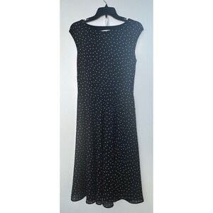 Vtg 90s Casual Corner Annex Black Polka‎ Dot Midi Dress Womens Petite 10 Work